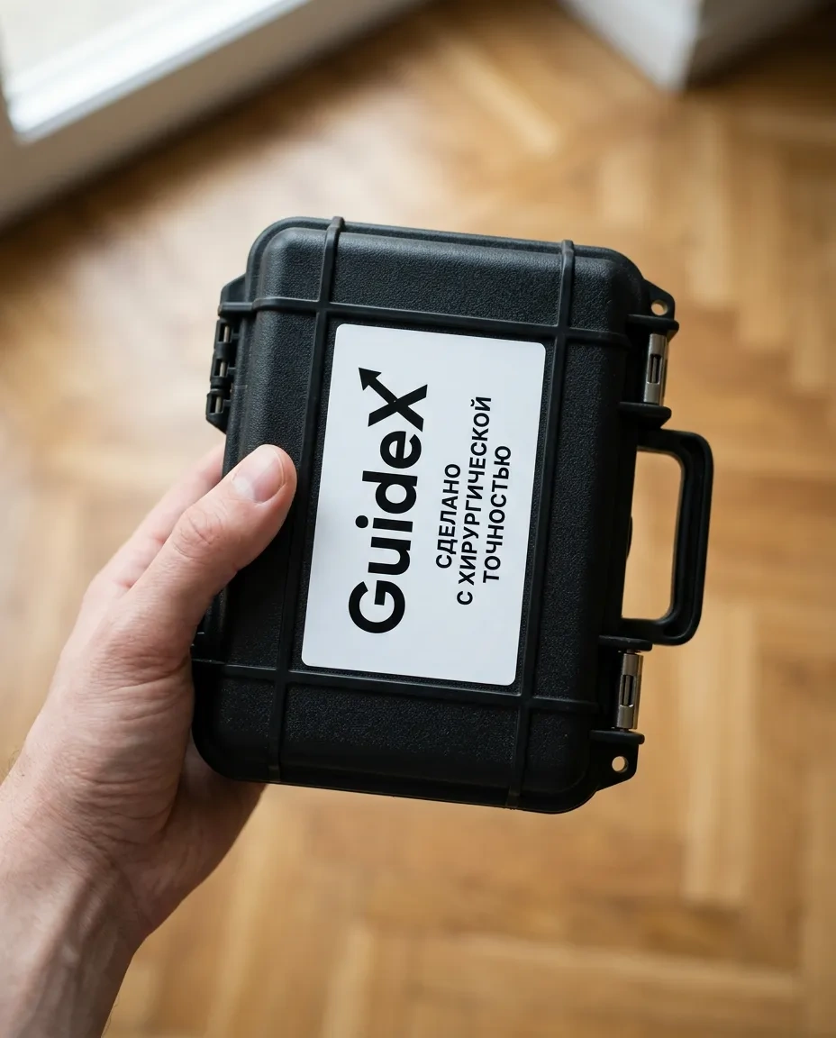 Кейс хирургических шаблонов GuideX в руке
